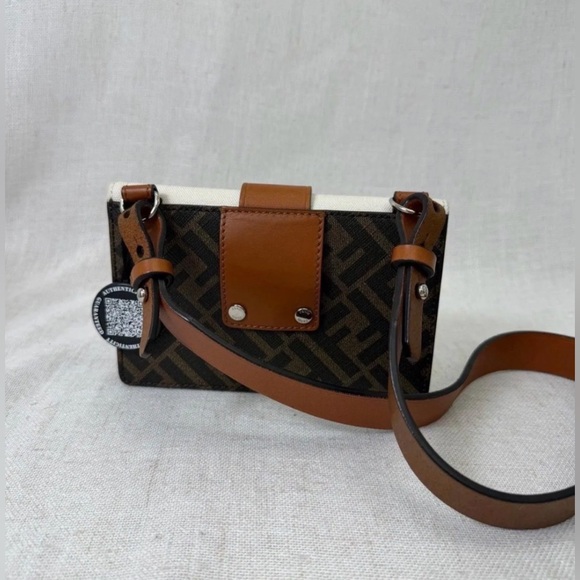 Fendi belt bag Zucca FF 1974 Flat Baguette brown canvas leather crossbody - Picture 4 of 9